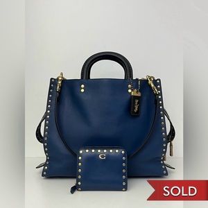 COACH 1941 Jennifer Lopez Blue Rogue 30 In Brass Rivets & Matching Wallet